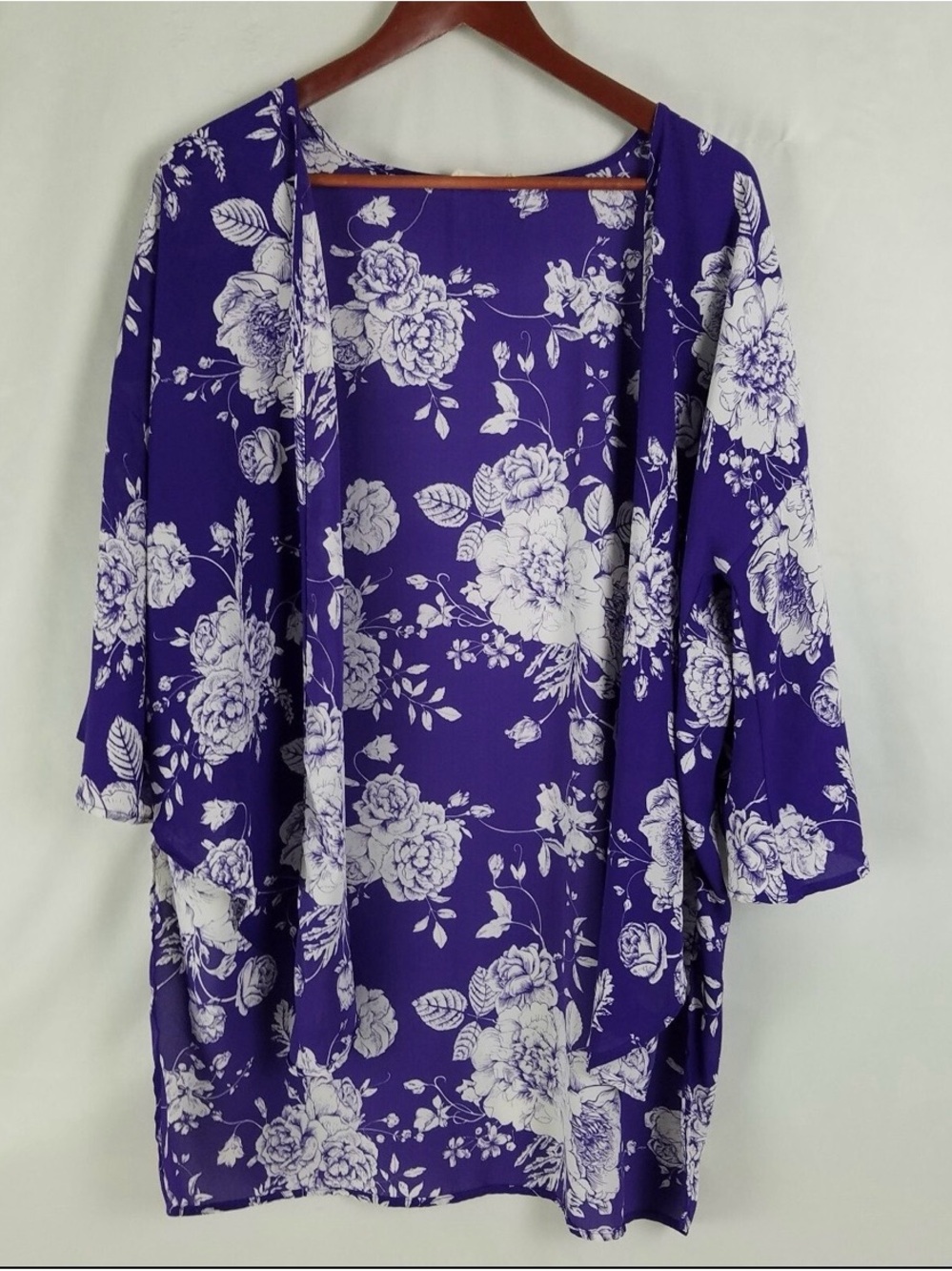 Peach Love California Purple Floral Open-Front Kimono
